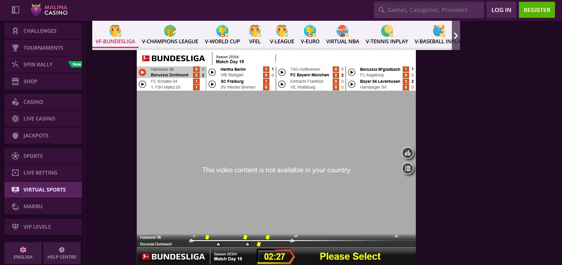 Malina Casino  sekcja sportów wirtualnych